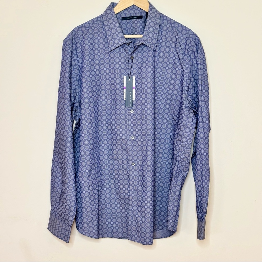 Principles Geometric Button-Down Shirt Modern Fit Cotton XXL Perry Ellis